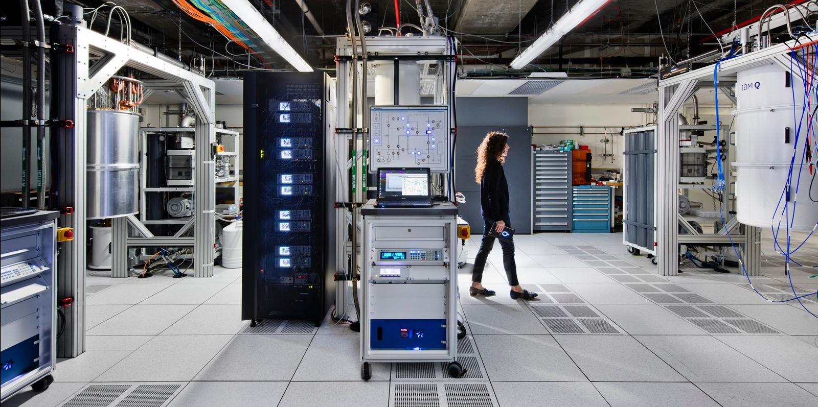 A woman walking through the lab.